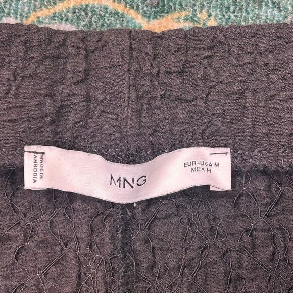 Mango Pants Womens Black Medium Textured Popcorn Stretchy Knit Flare Wide leg - Picture 2 of 15